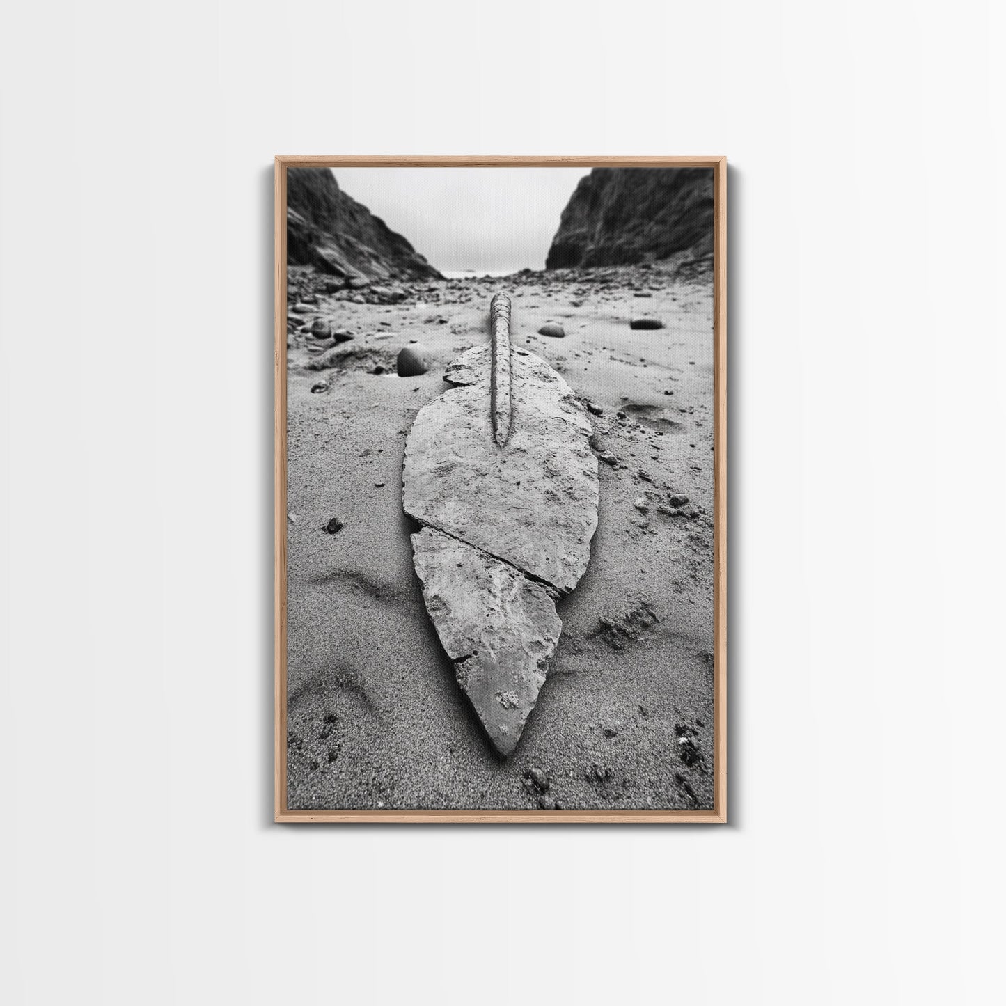 Fossil Rock Shore, Beach Minimalism, Sand Texture Art, Canvas Print, Coastal Wall Art, Natural History Decor, Abstract Earthy Art Light Oak Floater