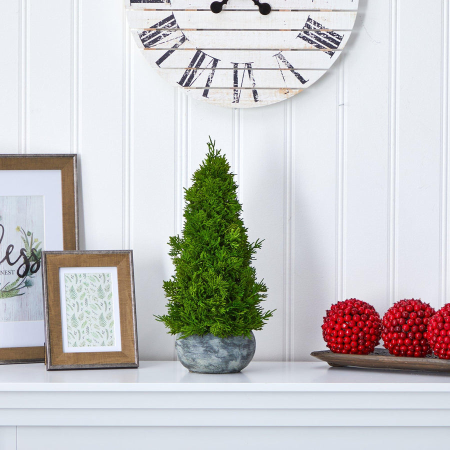 18” Cypress Cone Artificial Christmas Tree in Decorative Planter