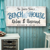 Beach House Sign IV 60x30 inch Extra Large Premium Gallery Wrapped