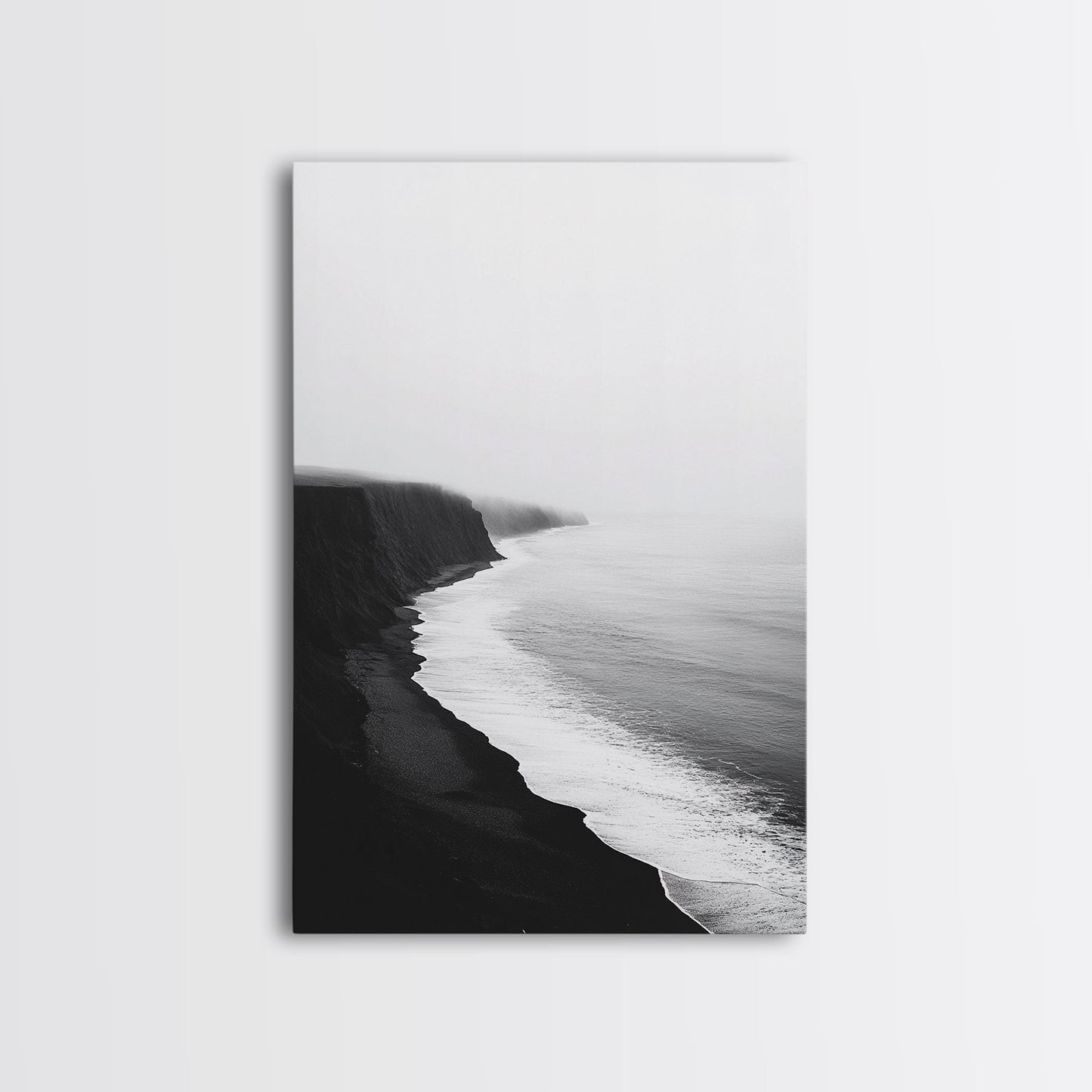 Cliff Coast, Mist Horizon, Monochrome Sea, Rugged Beauty, Canvas Print, Living Room Wall Art, Coastal Modern Style, Minimalist Ocean Scene No Frame - Stretched Canvas Only