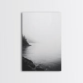 Misty Lakeshore, Foggy Forest Water, Monochrome Tranquility, Framed Canvas Print, Minimalist Art, Calm Landscape, Bedroom Wall Decor Gallery Wrap Canvas - Ready To Hang