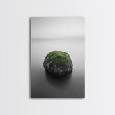 Moss Rock Minimal, Green Accent Art, Coastal Zen Decor, Framed Canvas Print, Modern Neutral Room, Nature Wall Aesthetic Gallery Wrap Canvas - Ready To Hang