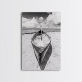 Paddle, Canoe, Beach, Clouds - Summer boating scene, Canvas Print, ideal bathroom or guestroom nautical art, rustic coastal boho wall decor Gallery Wrap Canvas - Ready To Hang