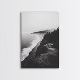 Misty Coastline, Pine Forest, Foggy Morning, Framed Canvas Print, Moody Nature Decor, Living Room Wall Art, Monochrome Style Gallery Wrap Canvas - Ready To Hang