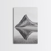 Mountain Mirror, Coastal Peak, Serene Beach, Canvas Print, Minimalist Landscape Art, Modern Living Room Wall Decor, Monochrome Nature Style Gallery Wrap Canvas - Ready To Hang