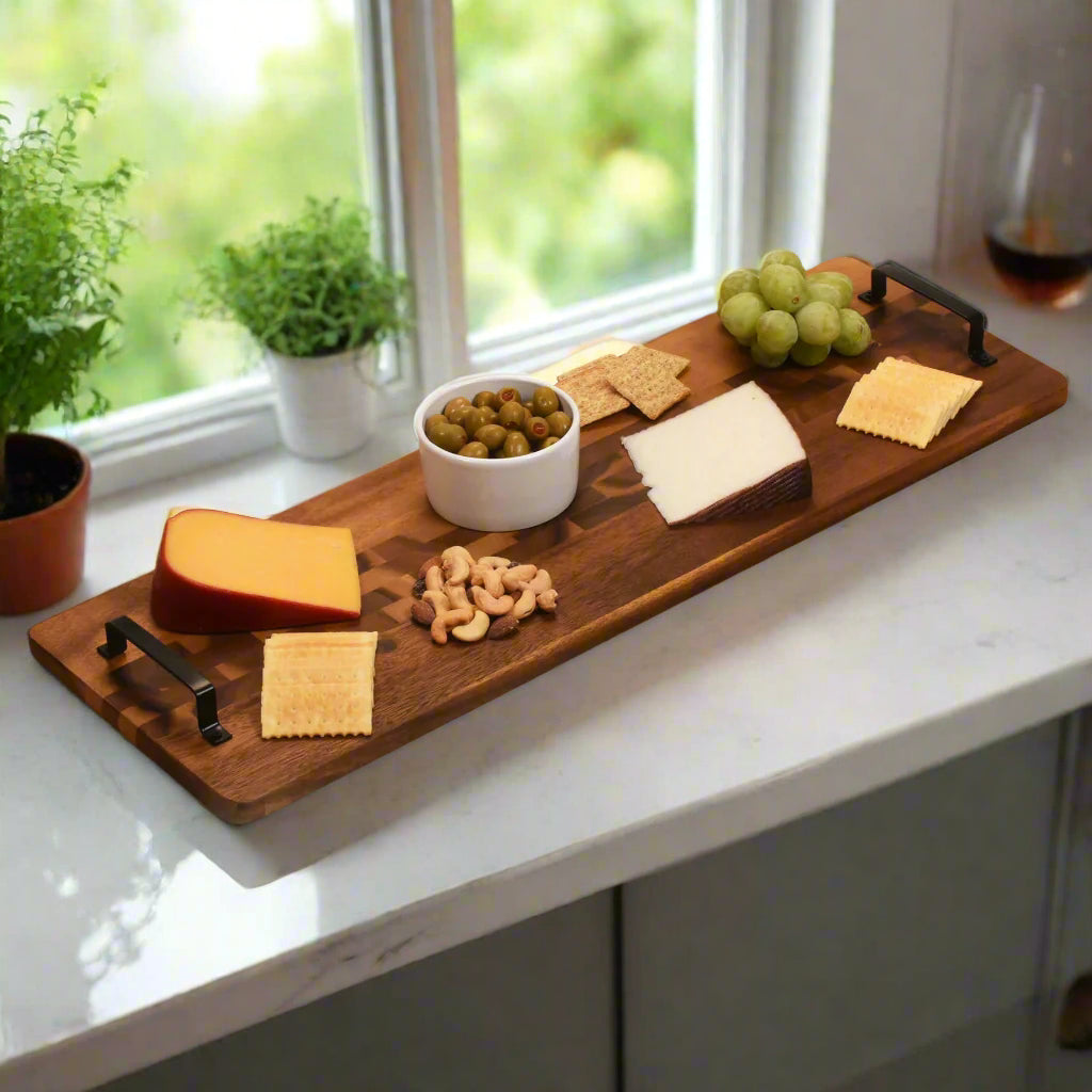 Acacia Serving Trays with Metal Handles Extra Long