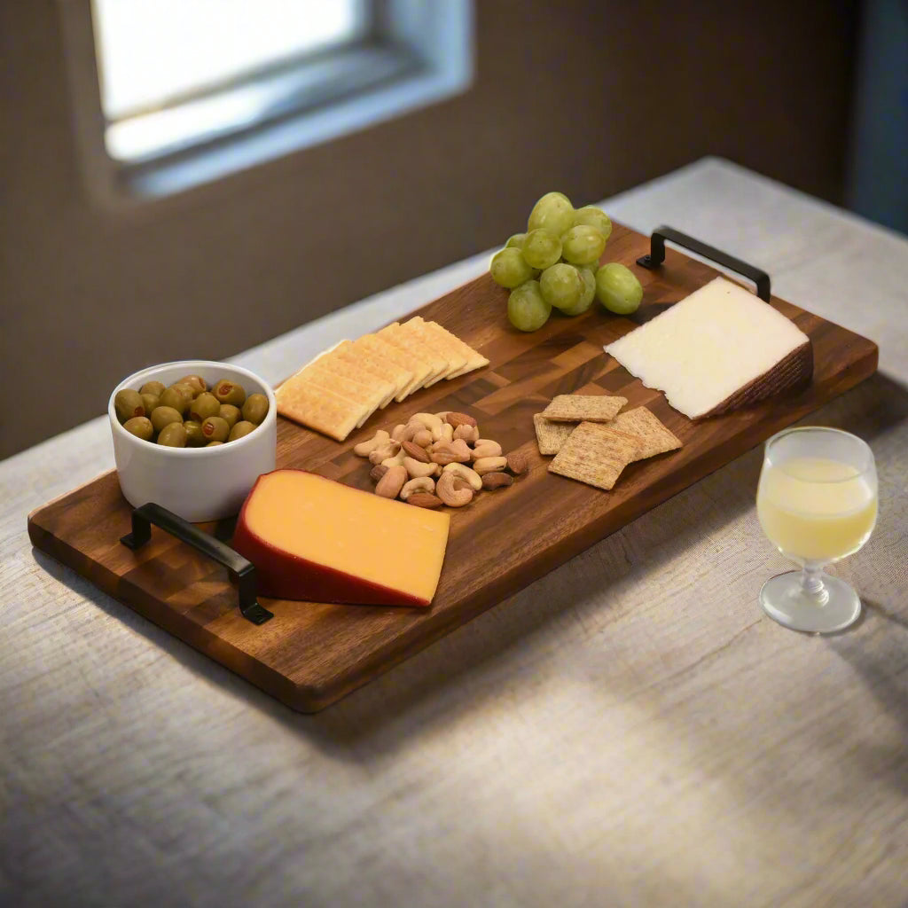 Acacia Serving Trays with Metal Handles Rectangular