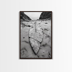 Fossil Rock Shore, Beach Minimalism, Sand Texture Art, Canvas Print, Coastal Wall Art, Natural History Decor, Abstract Earthy Art Walnut Frame