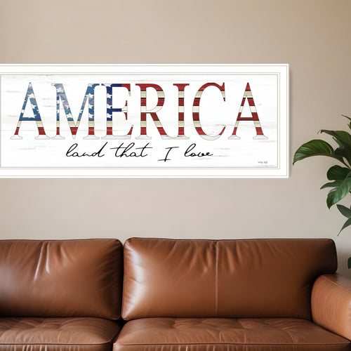 America Land that I Love Flag Print White Framed Print Wall Art