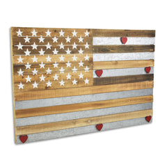 24" X 36" Brown and Gray Stars And Stripes Wood and Metal Hanging Dimensional Sculpture