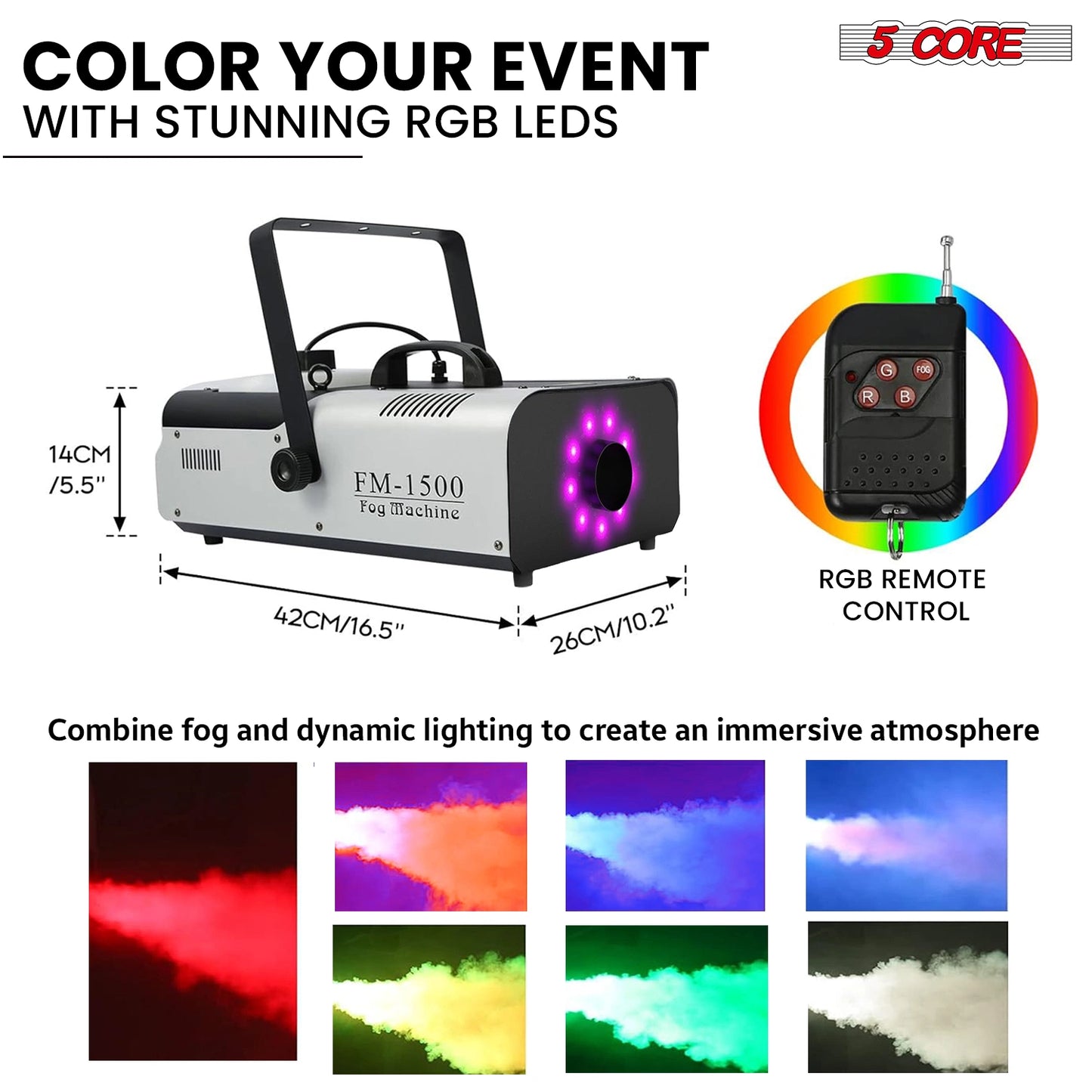 5 Core Fog Machine 1500W Smoke Machine 6000CFM