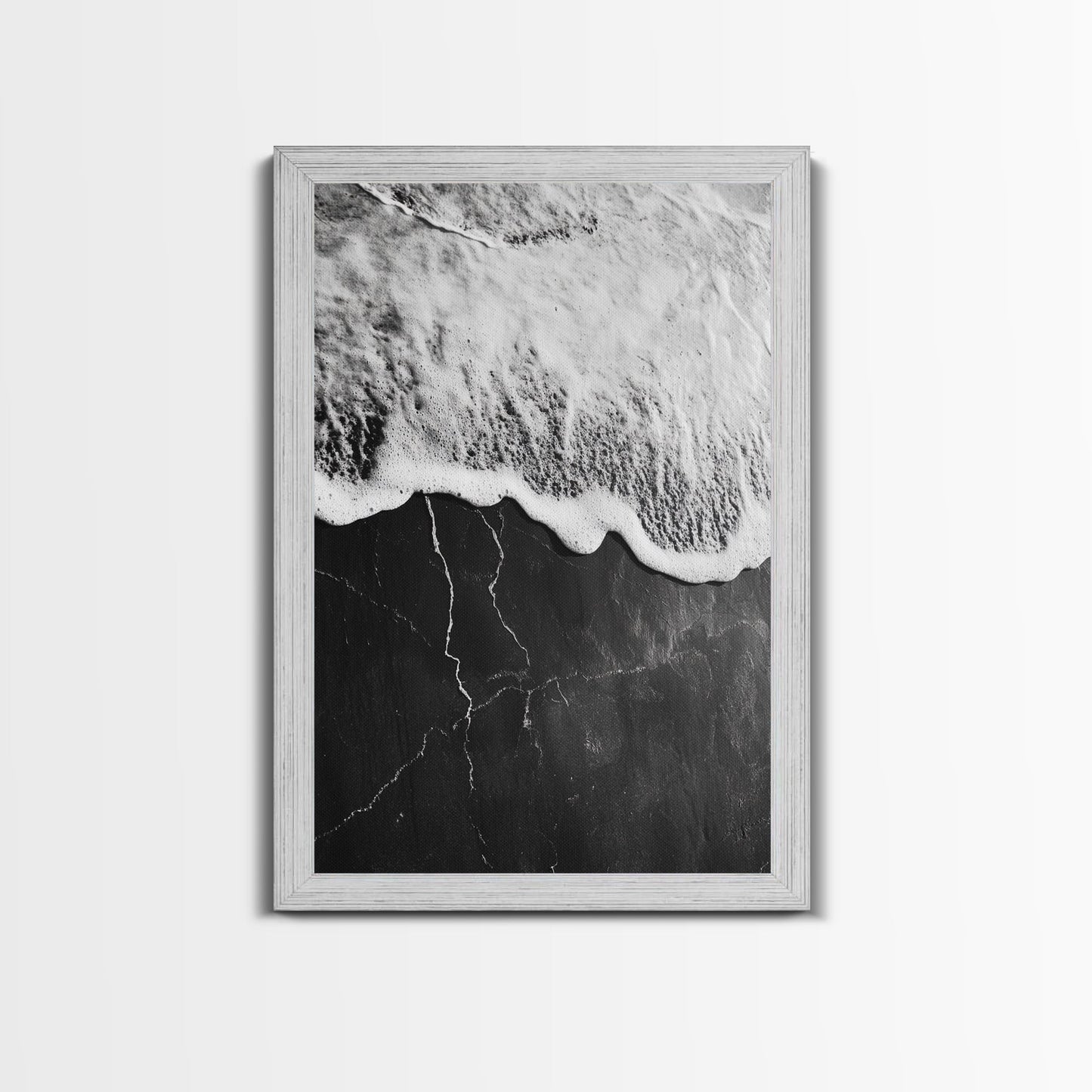 Wave Edge, Cracked Earth, Tide Meets Stone, Nature Contrast, Canvas Print, Abstract Ocean Art, Minimalist Wall Decor, Bathroom Artwork Shabby Chic Barnwood