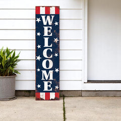 36" Red White And Blue Americana Wood Welcome Reversible Porch Sign
