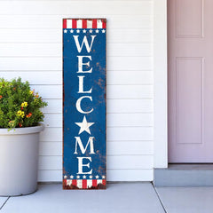 36" Red White And Blue July Fourth Wood Welcome Reversible Porch Sign