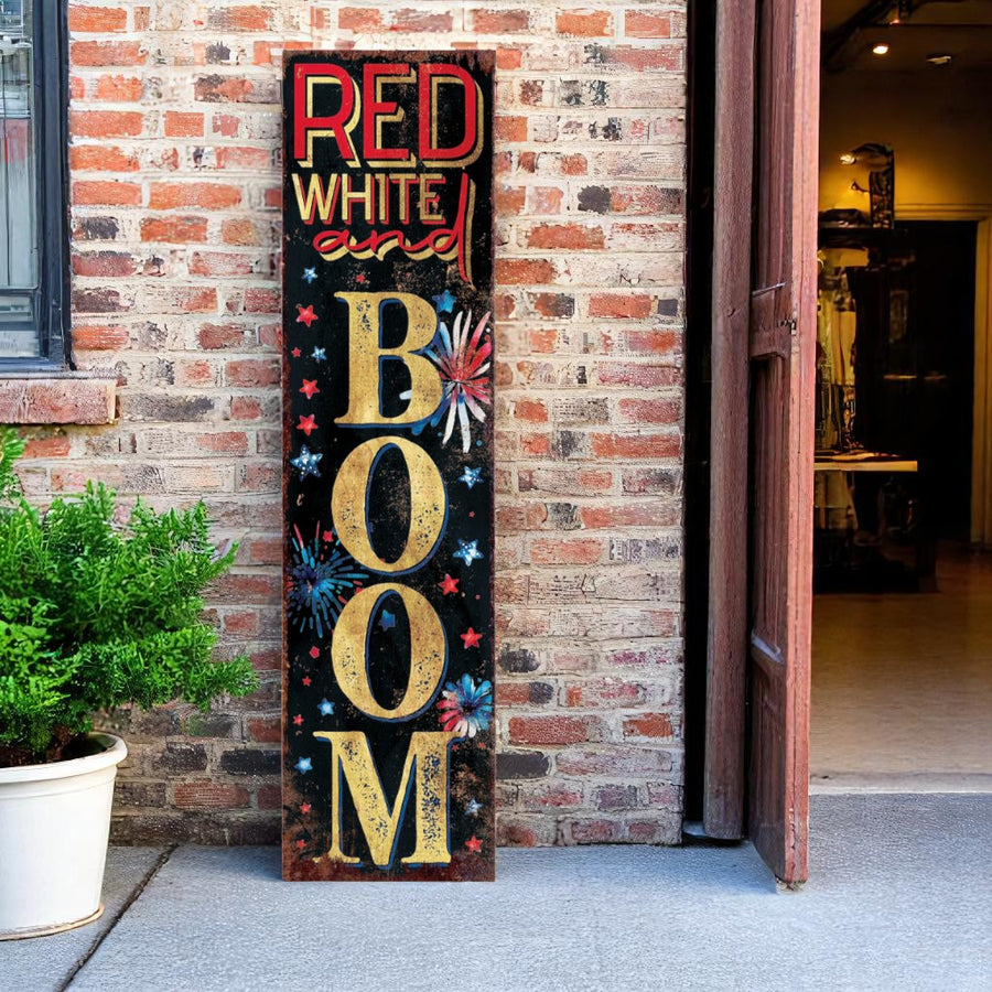 36" Red White And Blue July Fourth Wood Welcome Reversible Porch Sign