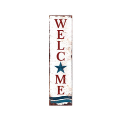 36" Red White And Blue Americana Solid Wood Welcome Reversible Porch Sign