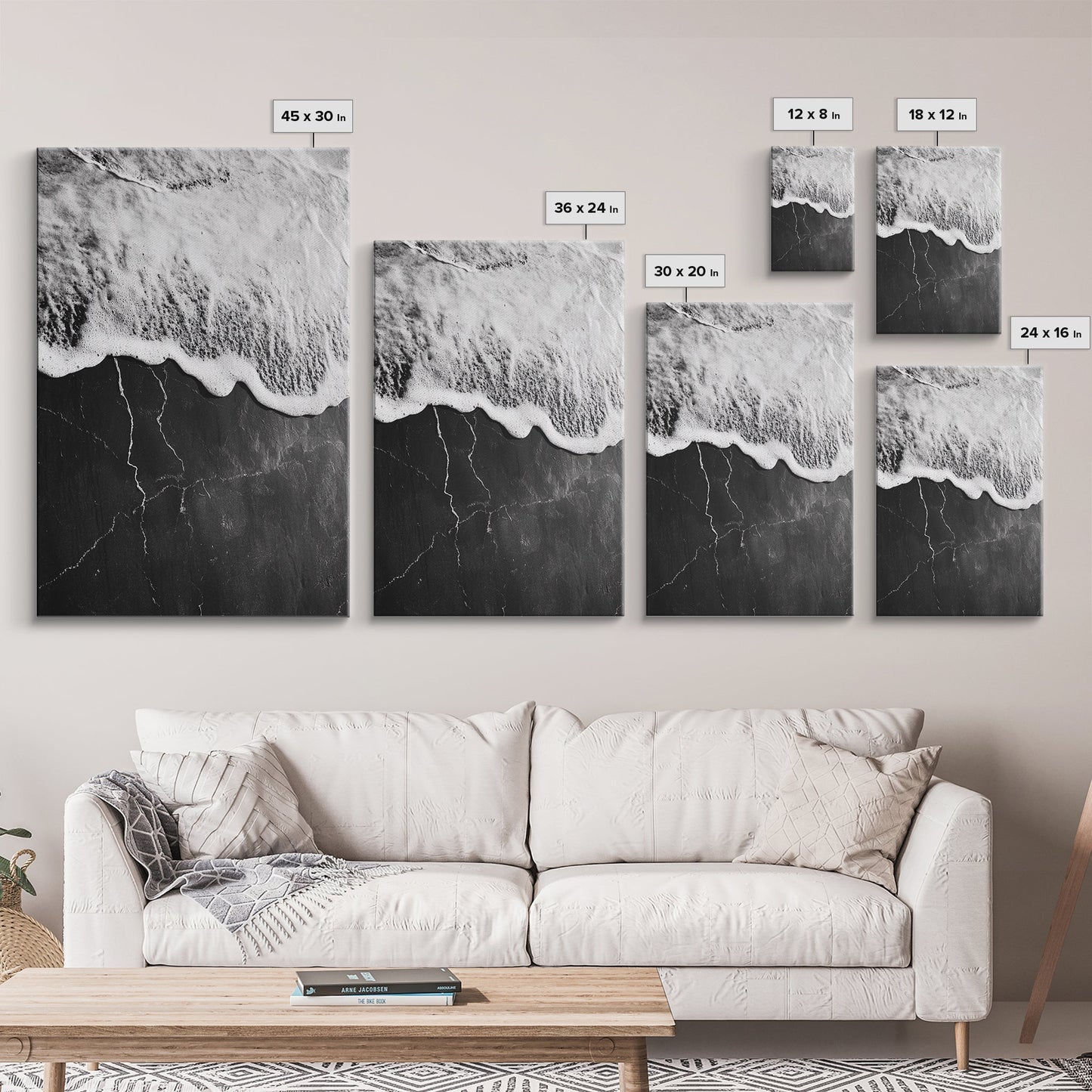 Wave Edge, Cracked Earth, Tide Meets Stone, Nature Contrast, Canvas Print, Abstract Ocean Art, Minimalist Wall Decor, Bathroom Artwork