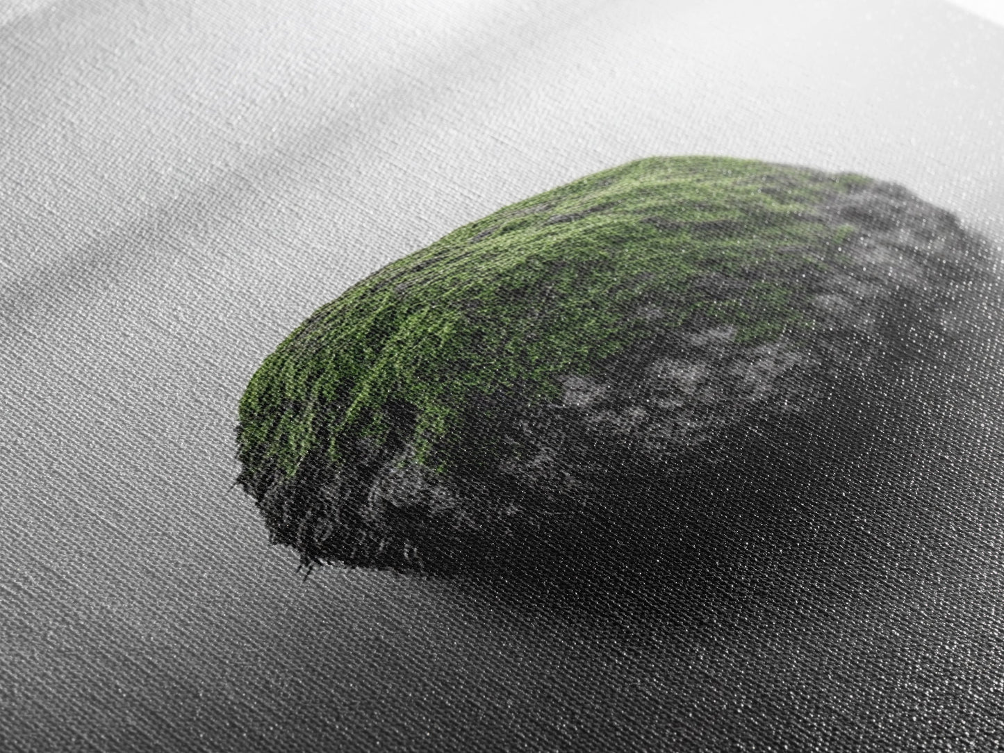 Moss Rock Minimal, Green Accent Art, Coastal Zen Decor, Framed Canvas Print, Modern Neutral Room, Nature Wall Aesthetic