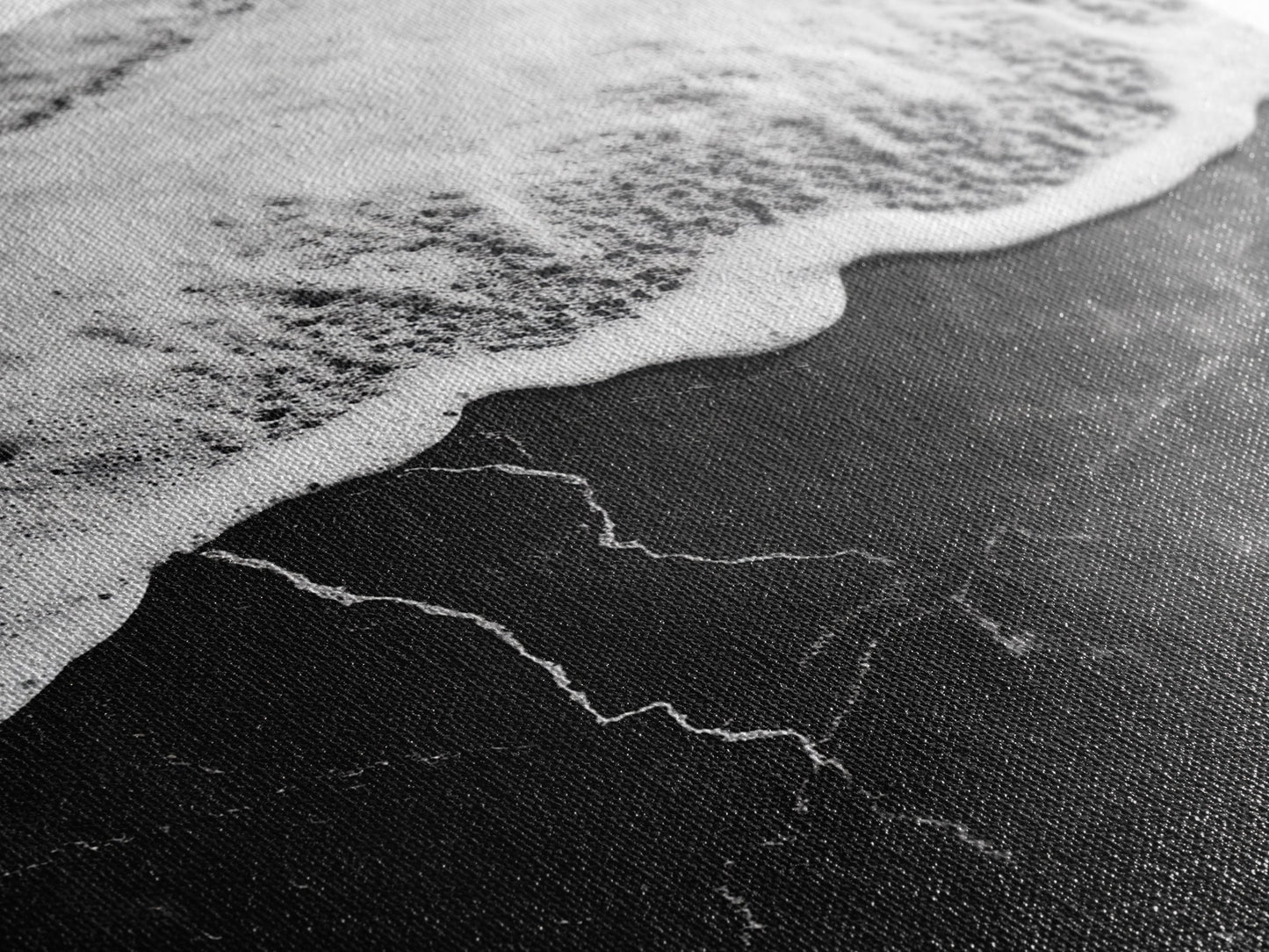 Wave Edge, Cracked Earth, Tide Meets Stone, Nature Contrast, Canvas Print, Abstract Ocean Art, Minimalist Wall Decor, Bathroom Artwork