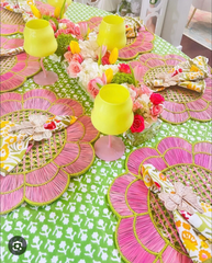 Blush Bloom Handwoven Iraca Placemat - Lilly Pulitzer Inspired Style