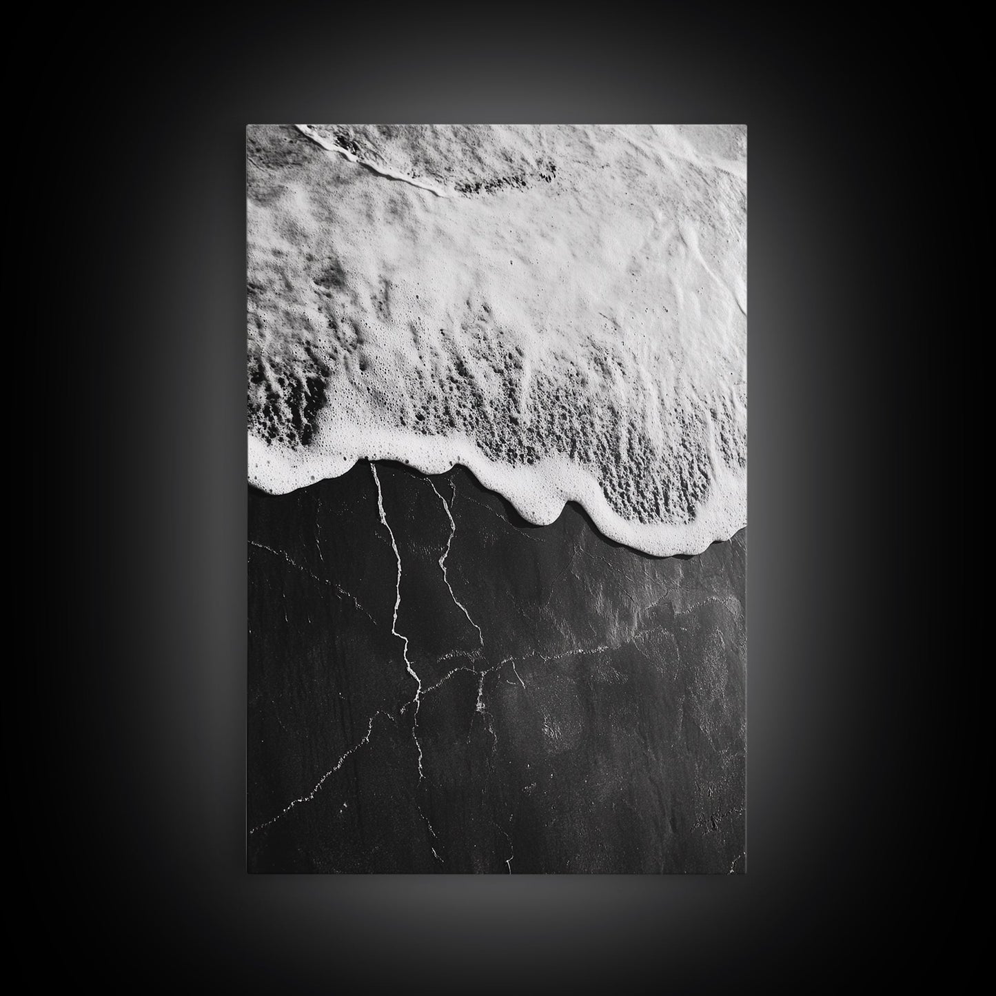 Wave Edge, Cracked Earth, Tide Meets Stone, Nature Contrast, Canvas Print, Abstract Ocean Art, Minimalist Wall Decor, Bathroom Artwork