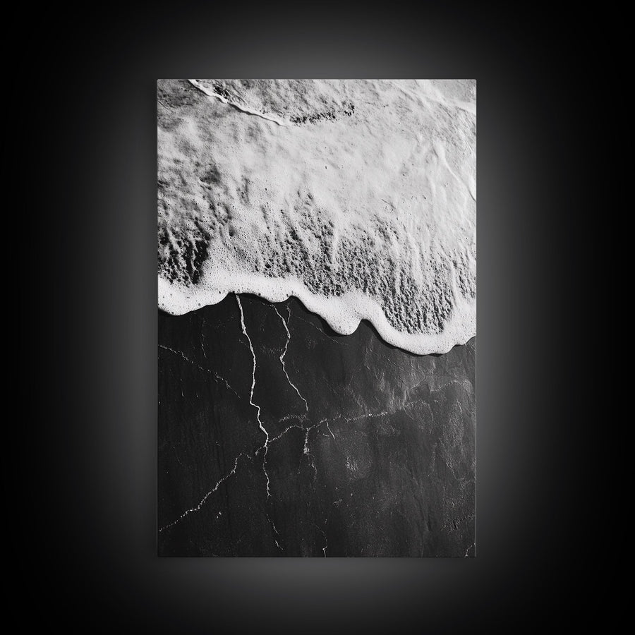 Wave Edge, Cracked Earth, Tide Meets Stone, Nature Contrast, Canvas Print, Abstract Ocean Art, Minimalist Wall Decor, Bathroom Artwork