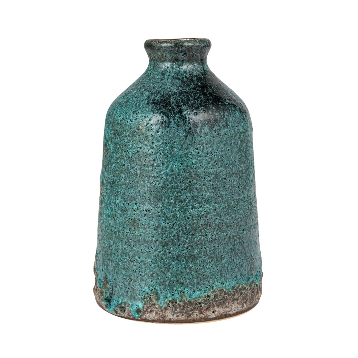 Green & Teal Reactive Glaze Volcano Finish Stoneware Vases 5.25'' Tall