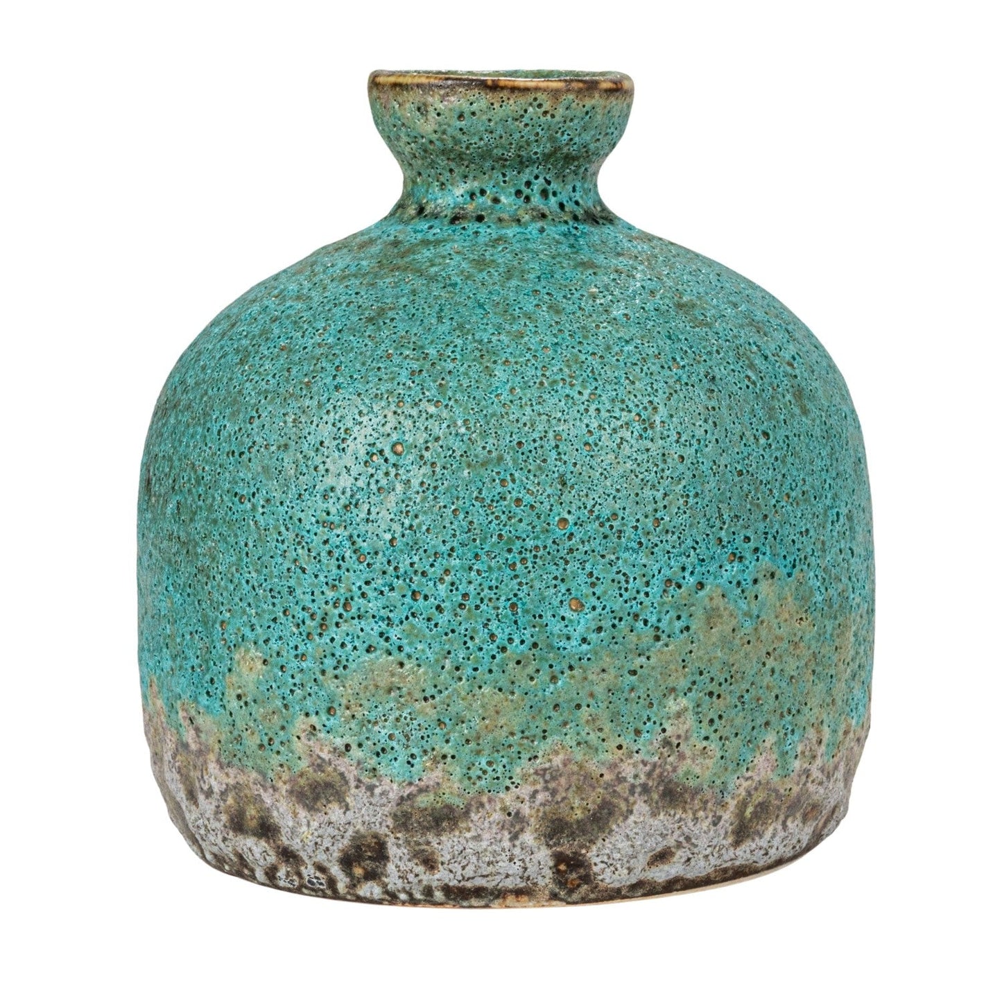 Green & Teal Reactive Glaze Volcano Finish Stoneware Vases 5'' Tall