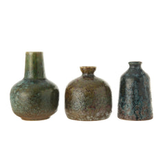 Green & Teal Reactive Glaze Volcano Finish Stoneware Vases