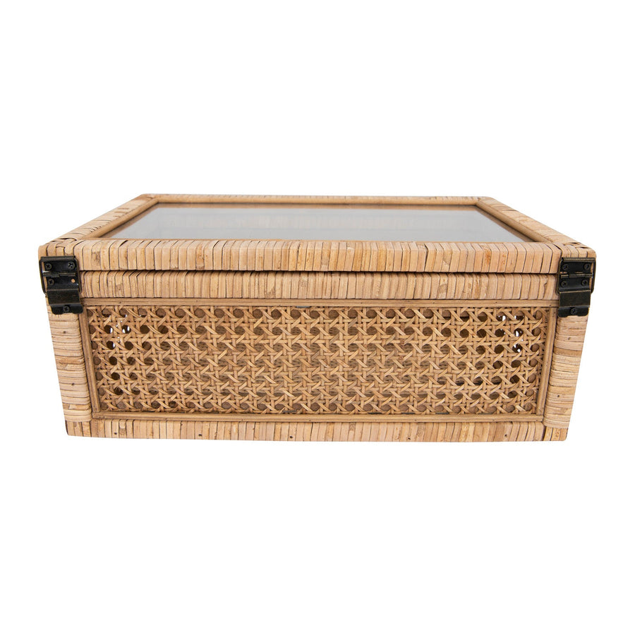 Woven Rattan Wood Display Boxes with Glass Lid | 2 Sizes