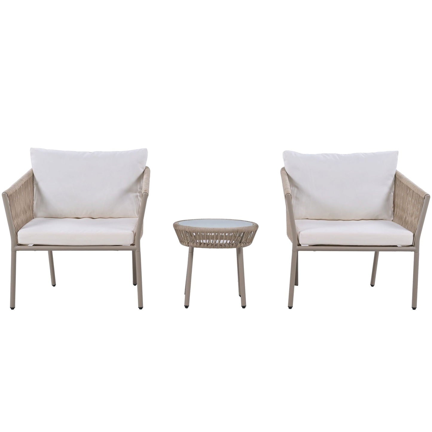 Elegant Rope-Woven Steel Outdoor Lounge Set with Tempered Glass Table