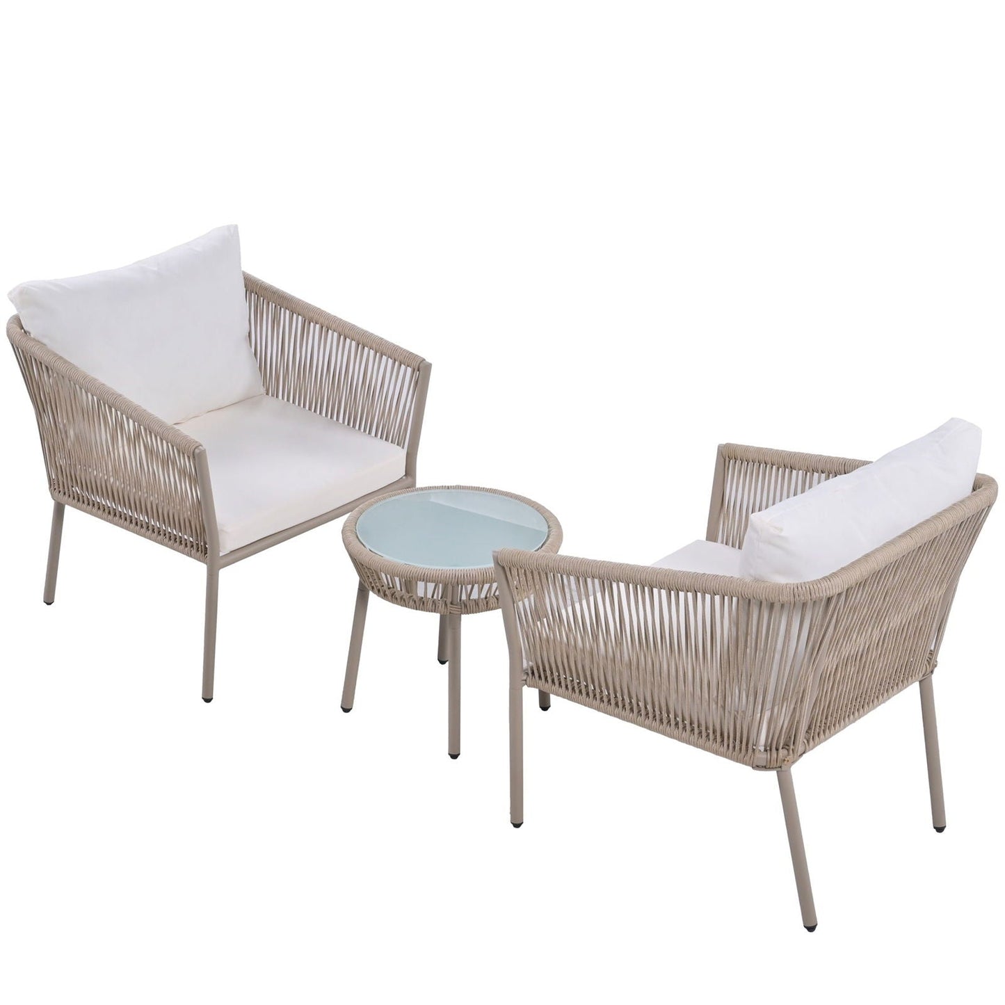 Elegant Rope-Woven Steel Outdoor Lounge Set with Tempered Glass Table