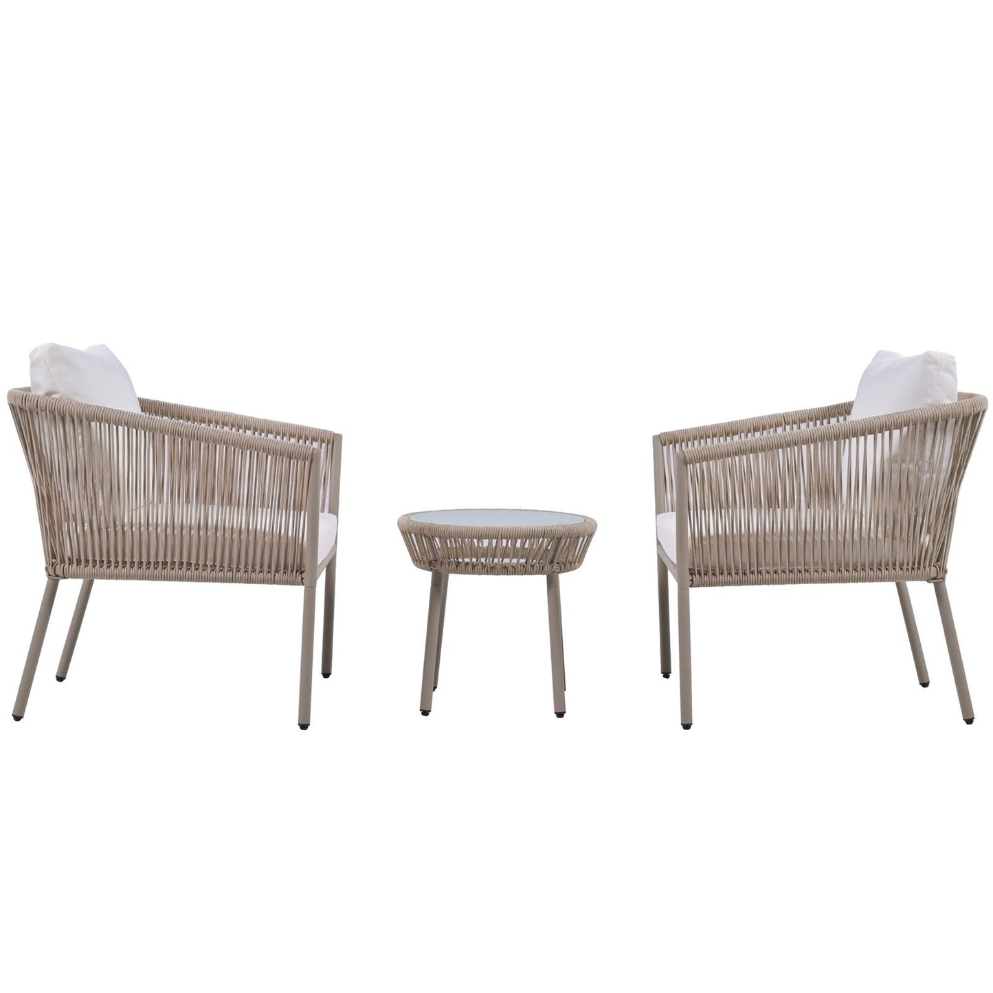 Elegant Rope-Woven Steel Outdoor Lounge Set with Tempered Glass Table