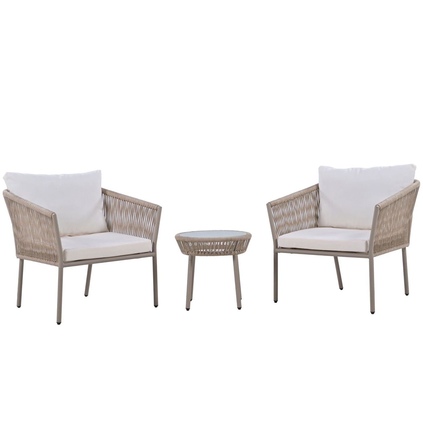 Elegant Rope-Woven Steel Outdoor Lounge Set with Tempered Glass Table
