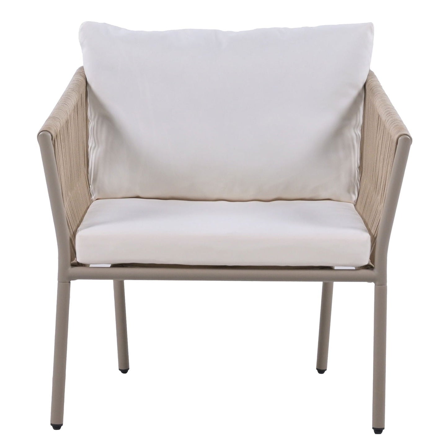 Elegant Rope-Woven Steel Outdoor Lounge Set with Tempered Glass Table