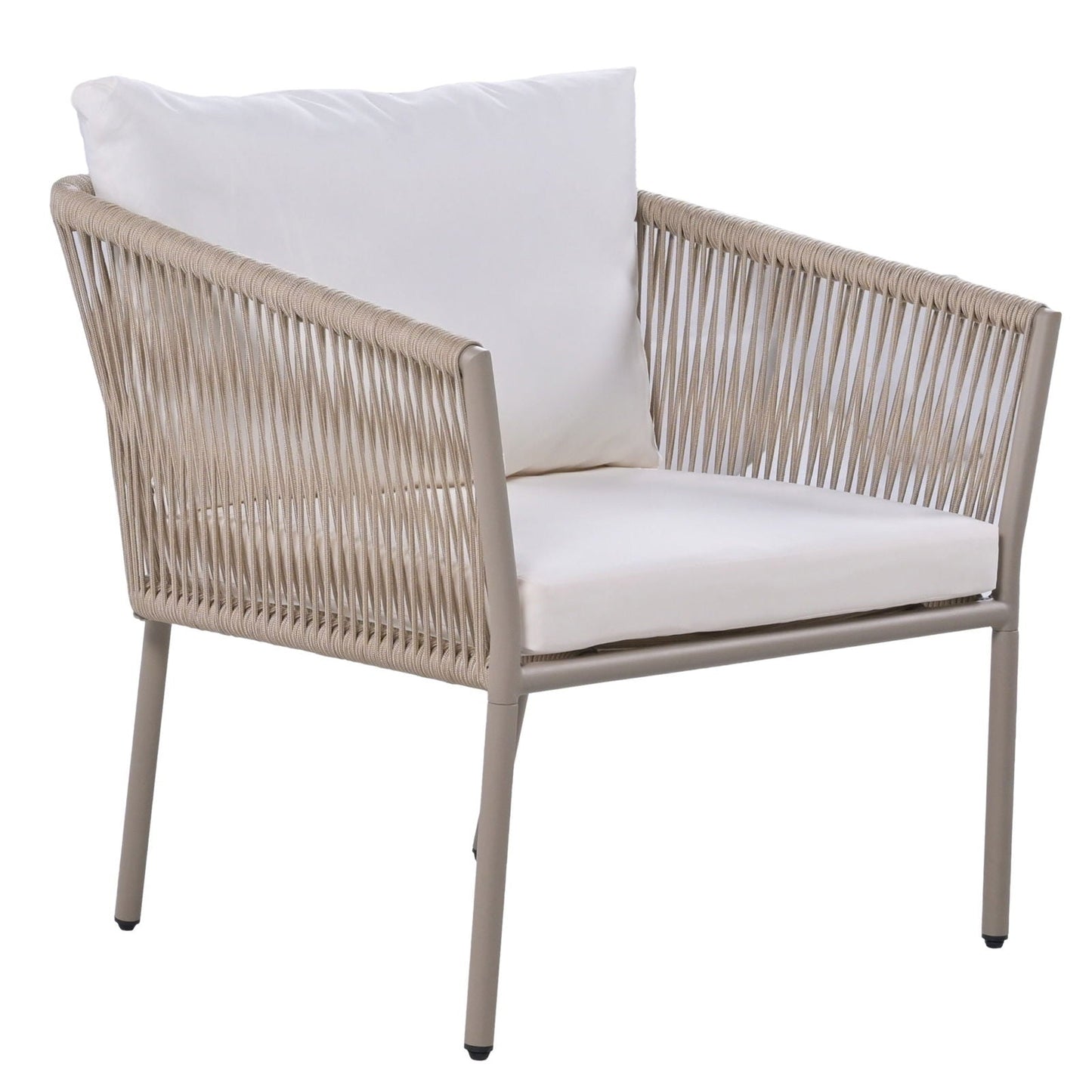 Elegant Rope-Woven Steel Outdoor Lounge Set with Tempered Glass Table