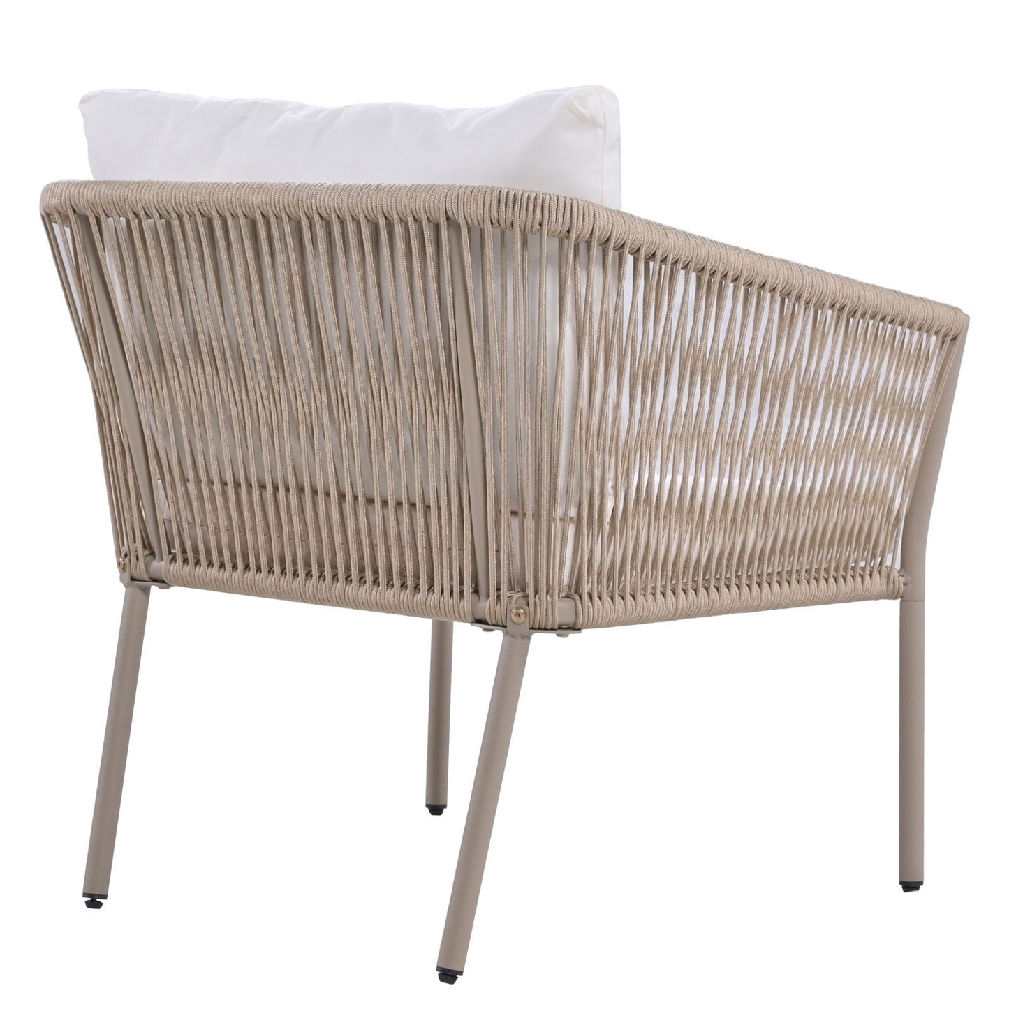Elegant Rope-Woven Steel Outdoor Lounge Set with Tempered Glass Table