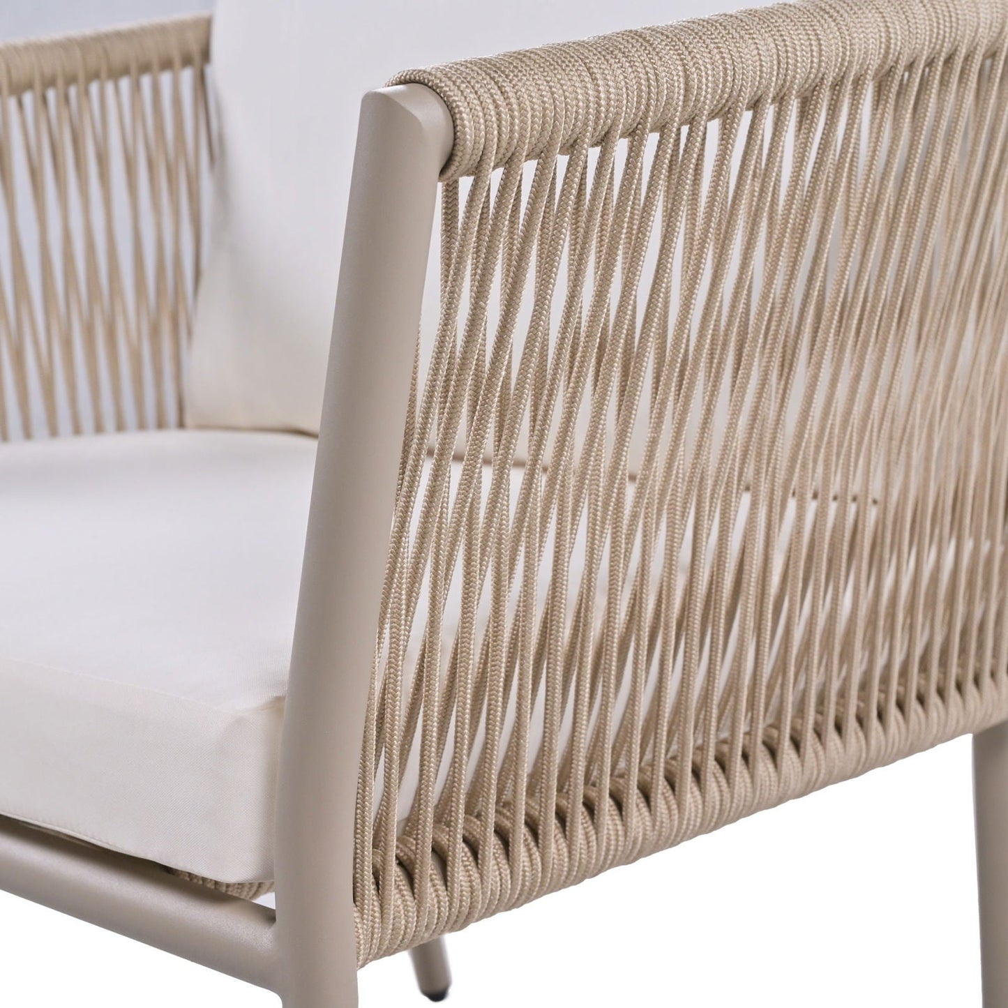 Elegant Rope-Woven Steel Outdoor Lounge Set with Tempered Glass Table