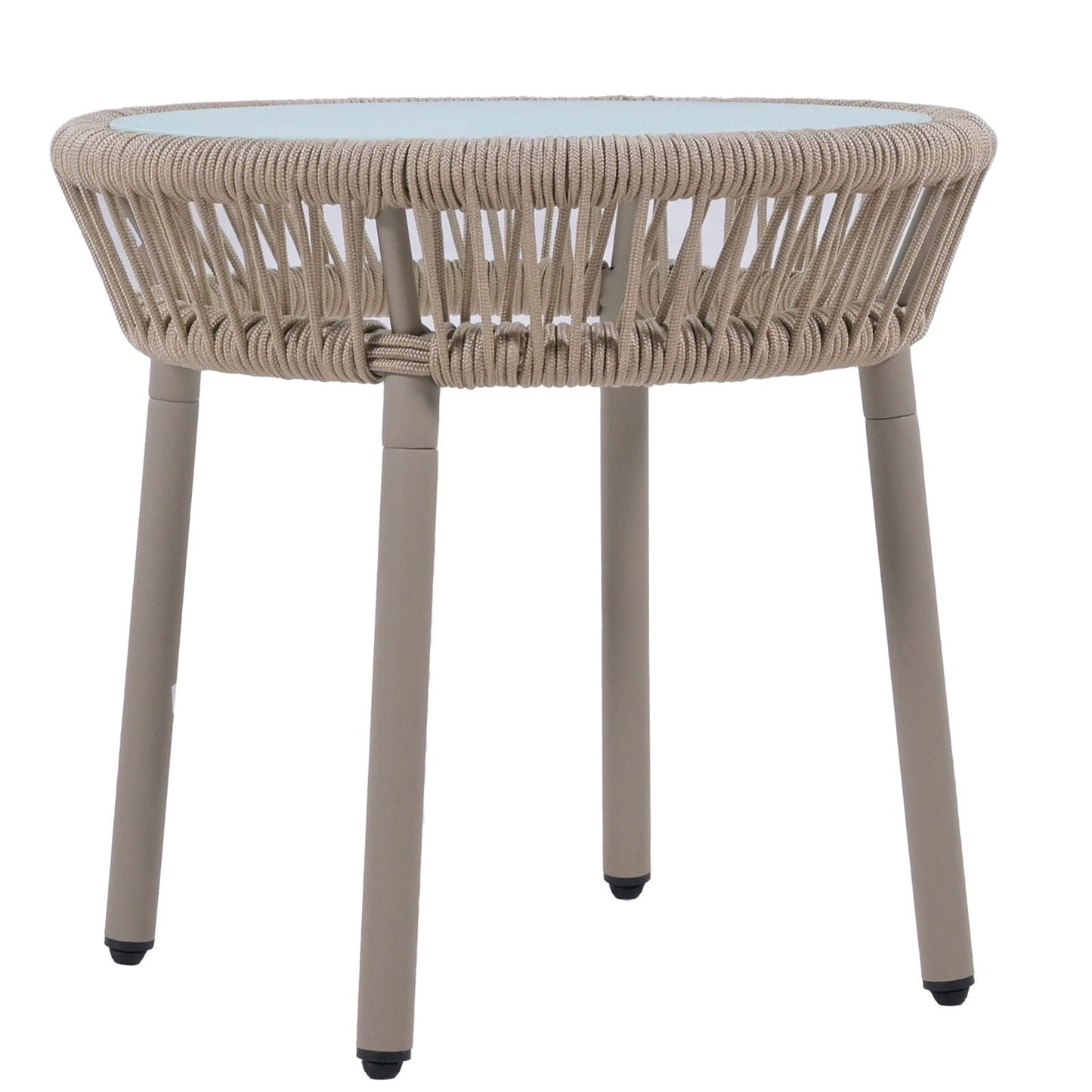 Elegant Rope-Woven Steel Outdoor Lounge Set with Tempered Glass Table