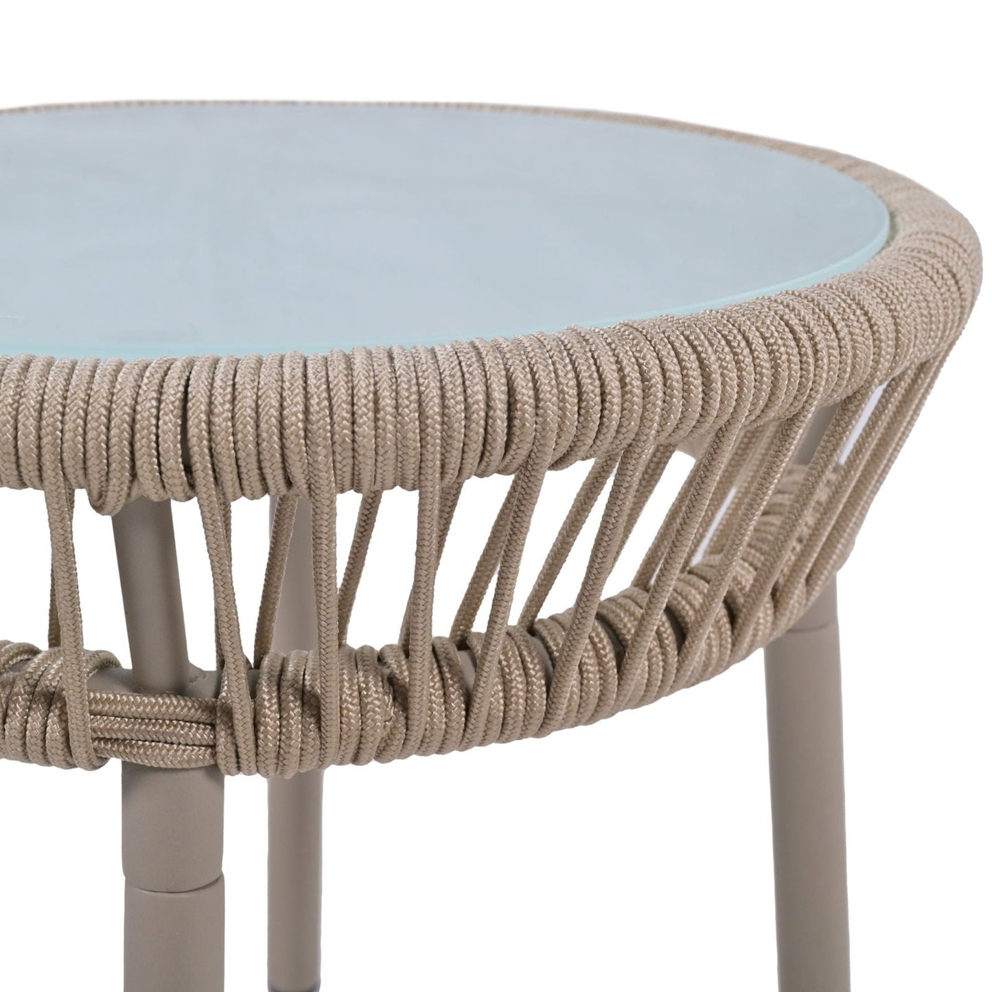 Elegant Rope-Woven Steel Outdoor Lounge Set with Tempered Glass Table