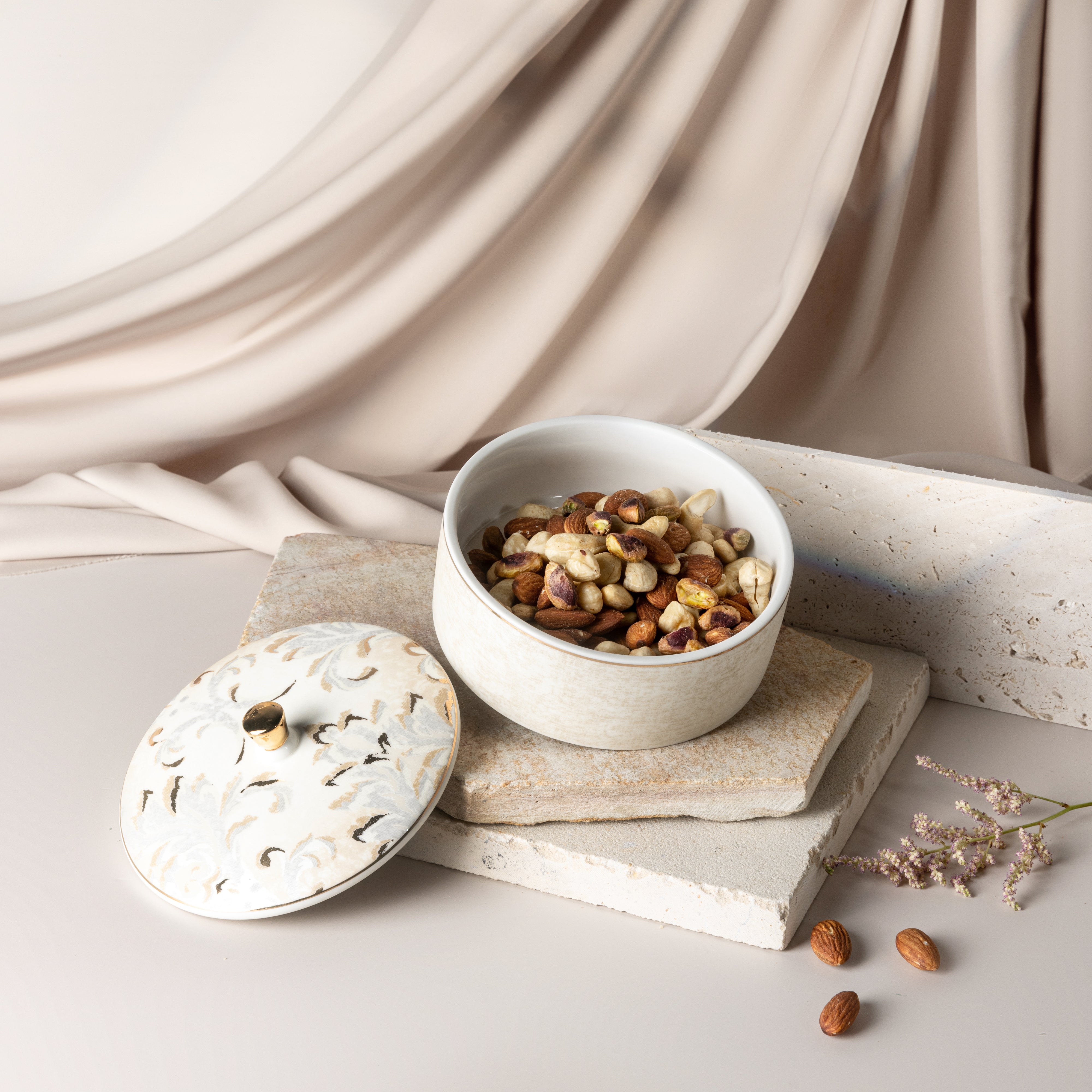 Classy Harir - Decorative Small Canister/Server - Beige & Gold