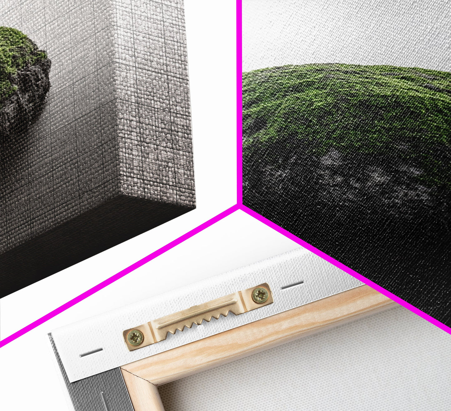 Moss Rock Minimal, Green Accent Art, Coastal Zen Decor, Framed Canvas Print, Modern Neutral Room, Nature Wall Aesthetic