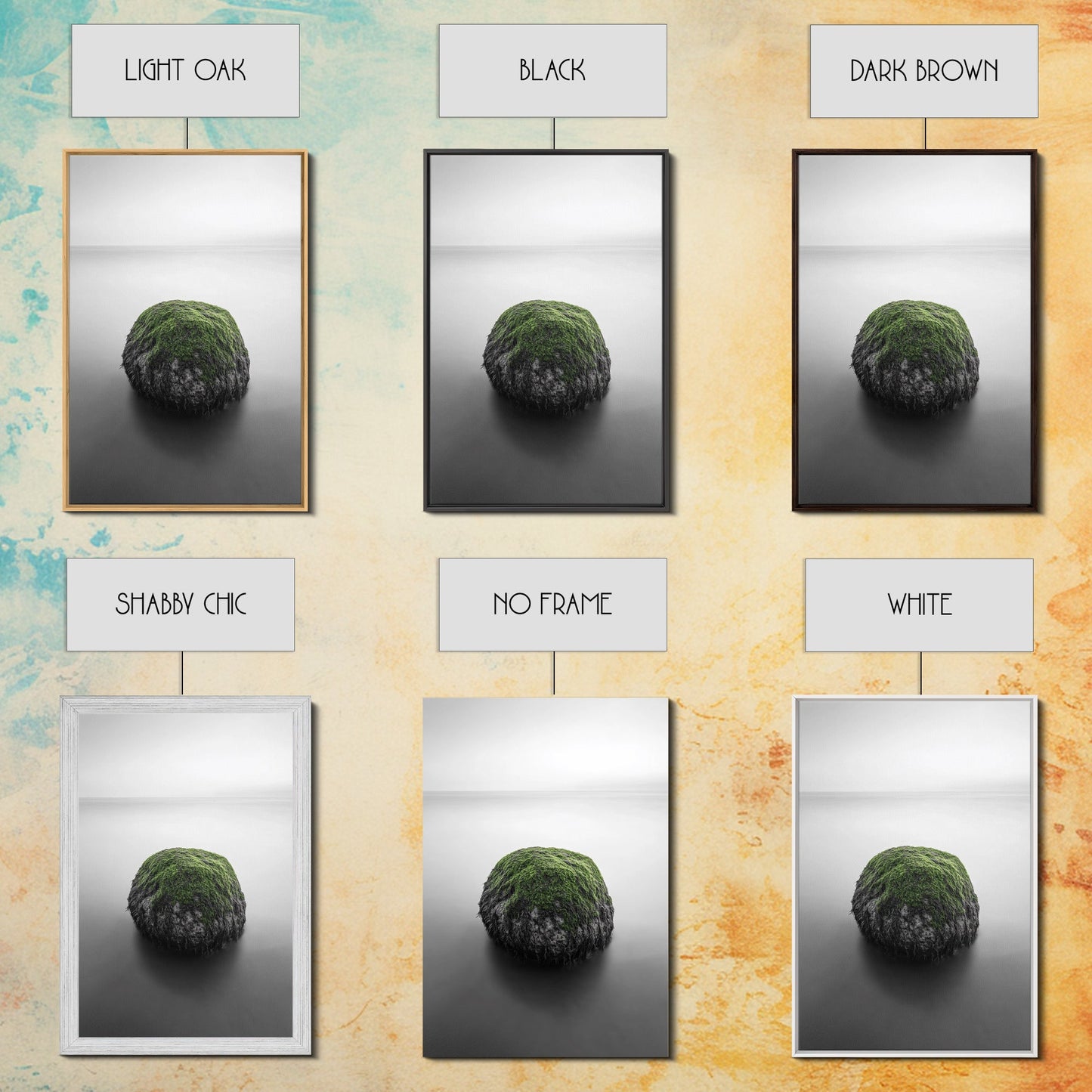Moss Rock Minimal, Green Accent Art, Coastal Zen Decor, Framed Canvas Print, Modern Neutral Room, Nature Wall Aesthetic