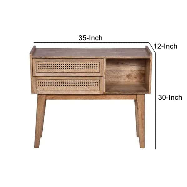 Mango Wood and Rattan Console Table with Drawers