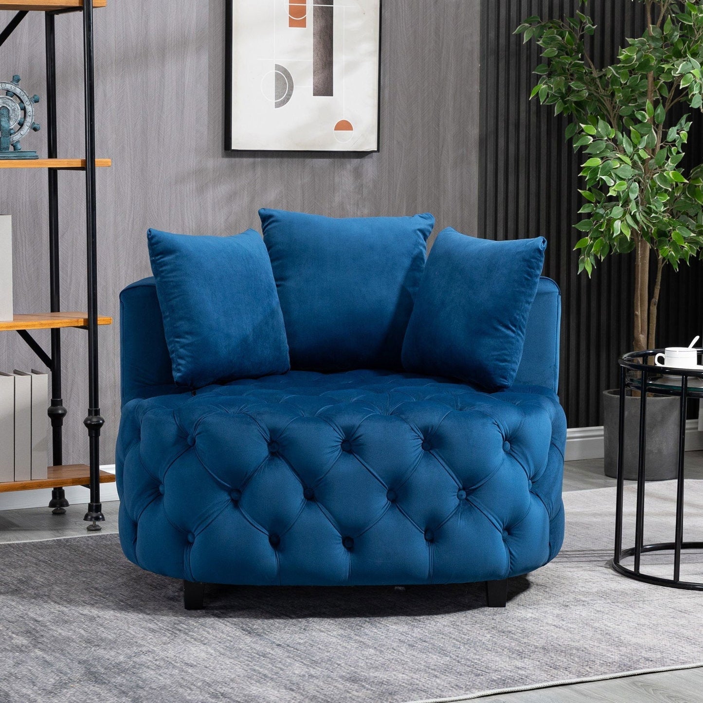 Matthias Plush Velvet Barrel Chair with Solid Wood Legs - Available in 3 Colors Blue