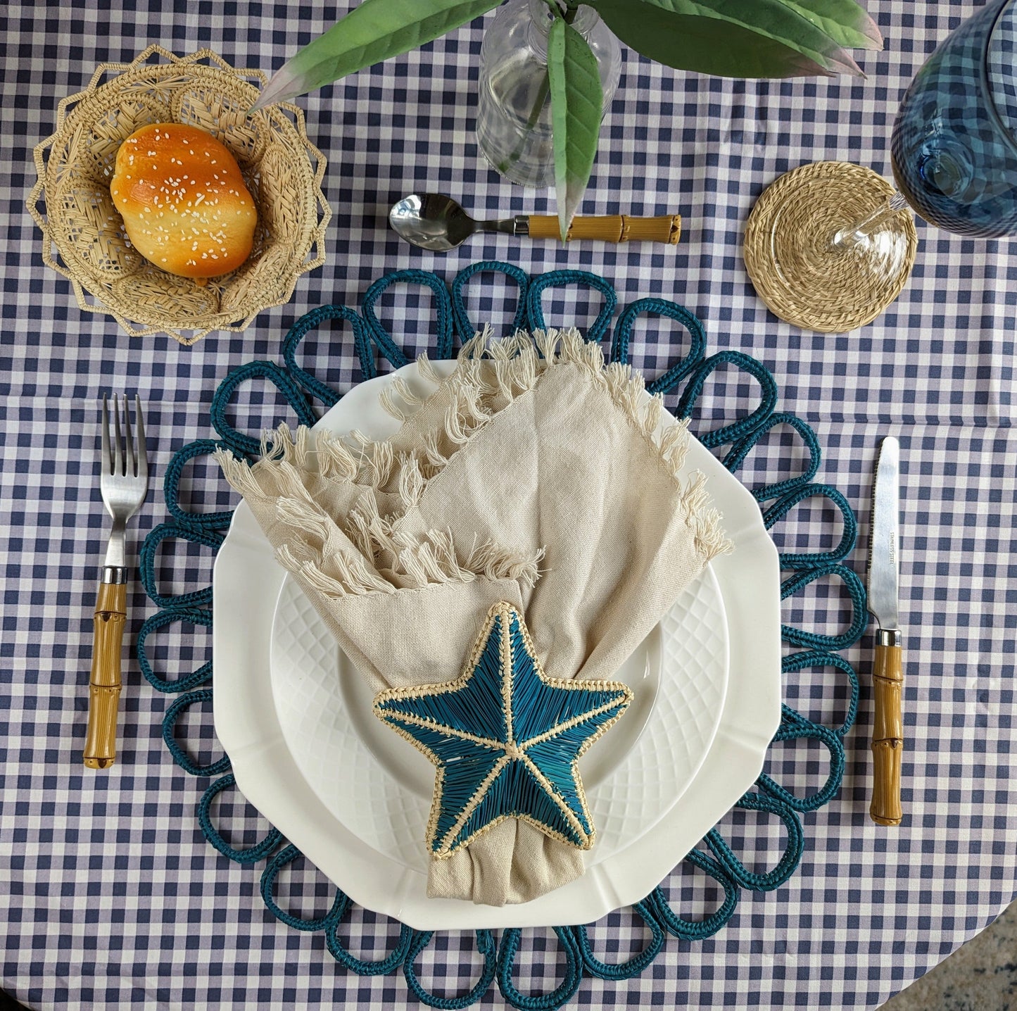 Harmony Handwoven Iraca Placemat Navy Blue