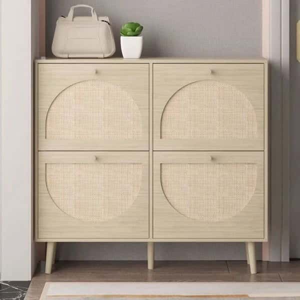 Rattan Shoe Storage Cupboard with Modern Design