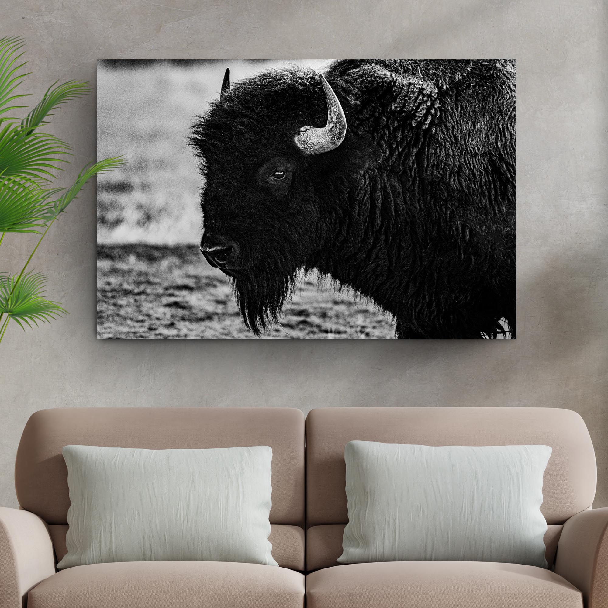 Black and White Bison Canvas Wall Art 36x24 inch Extra Large Premium Gallery Wrapped