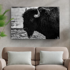 Black and White Bison Canvas Wall Art 36x24 inch Extra Large Premium Gallery Wrapped