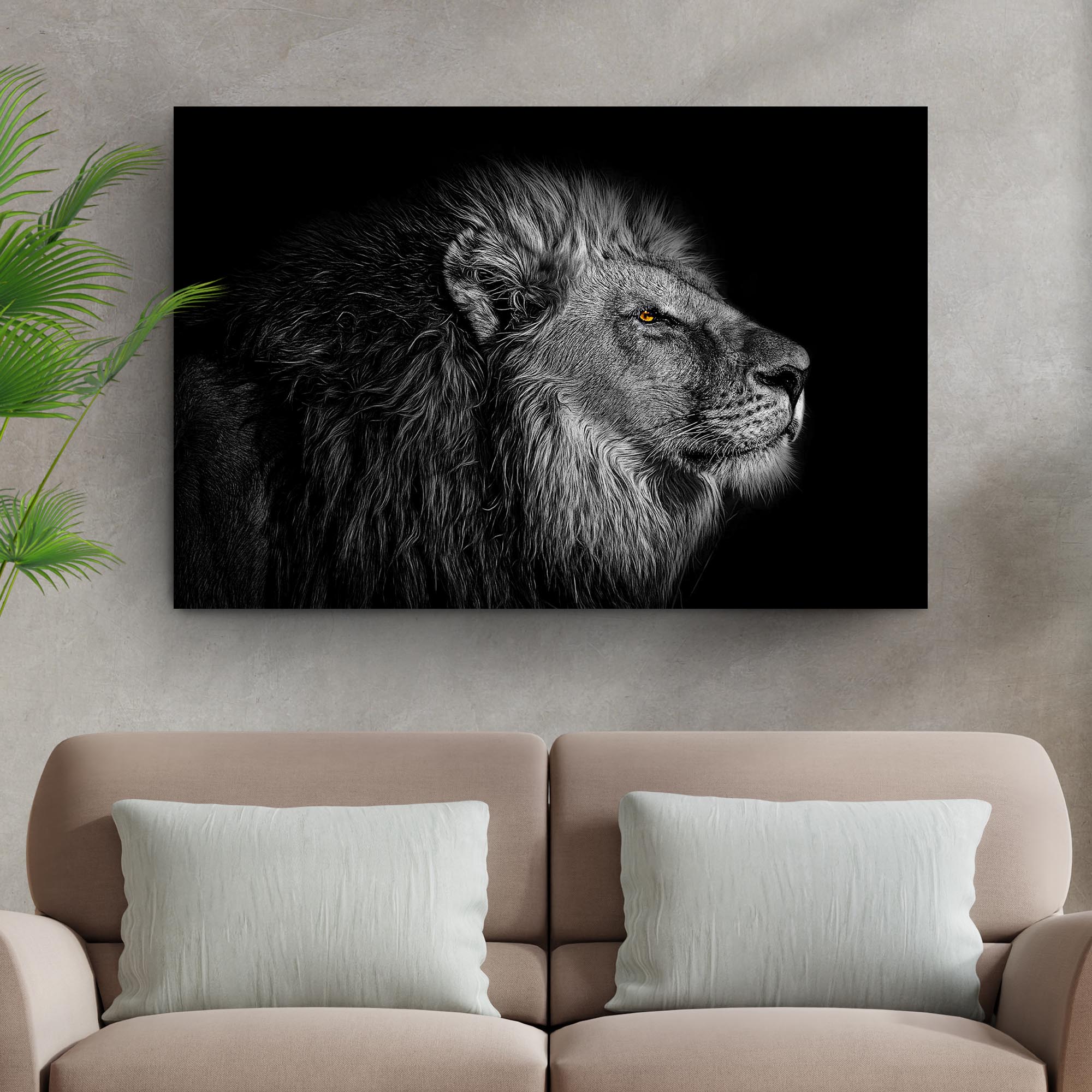 Black And White Lion Head Canvas Wall Art 36x24 inch Extra Large Premium Gallery Wrapped